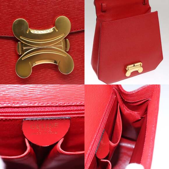 CELINE Hand Bag Leather Red Gold - Picture 12 of 13